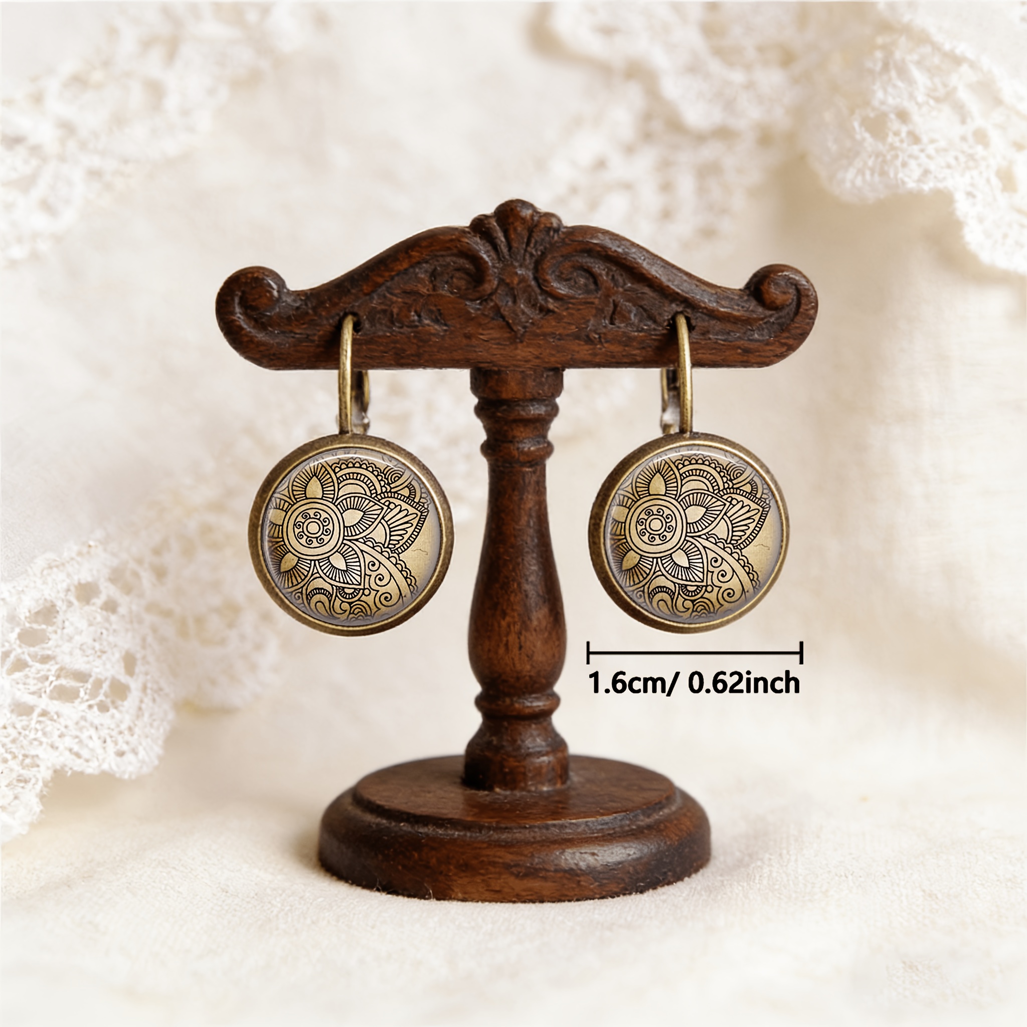 2pc Cyan Round Classical Earrings Set, Warm Retro Style